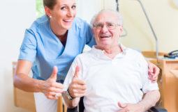 Senior and old age nurse recommending nursing home