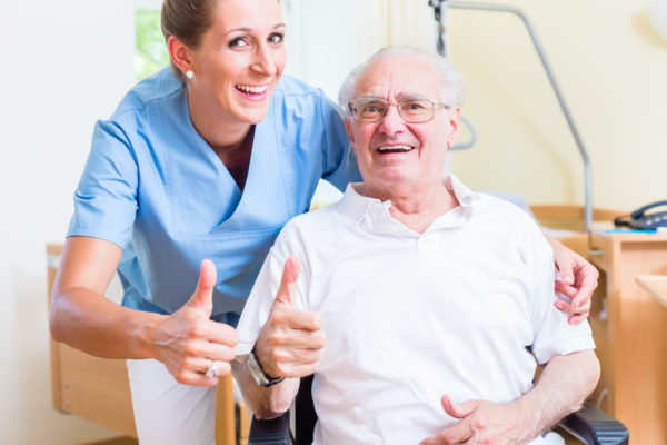 Senior and old age nurse recommending nursing home